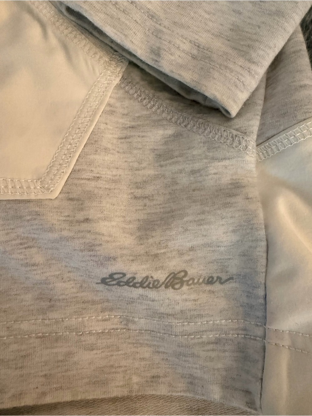 Eddie Bauer Light Heather Gray Hoodie with Cream Trim EUC